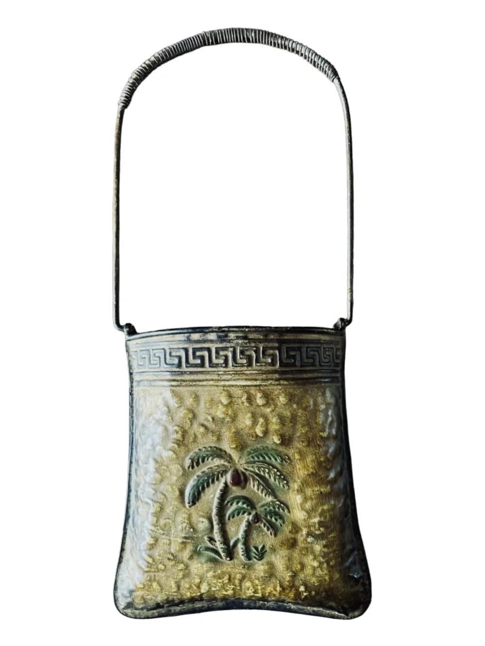 Metal Embossed Wall Vase Pocket w/ Handle 19.5” Country Style Rustic Decor